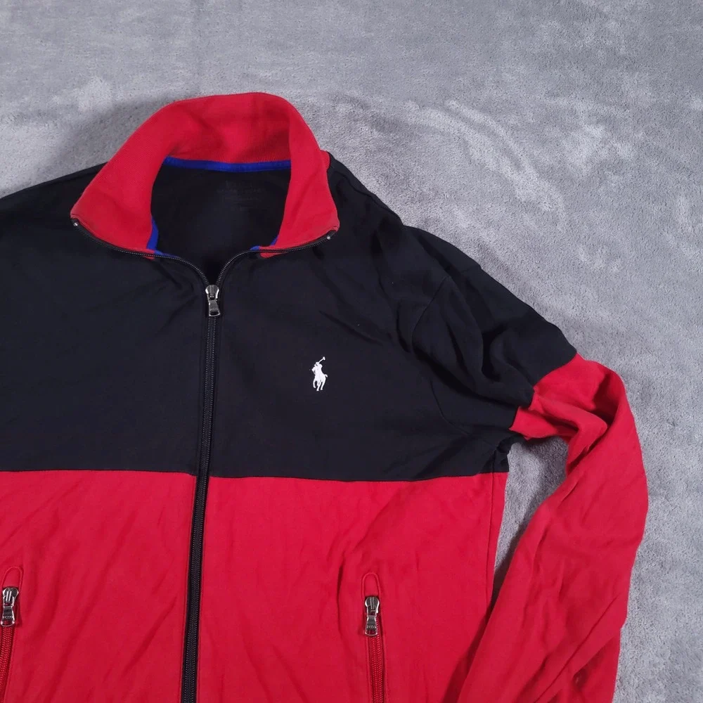 Polo Ralph Lauren Track Jacket Mens Small Red Black Performance Colorblock‎ Zip